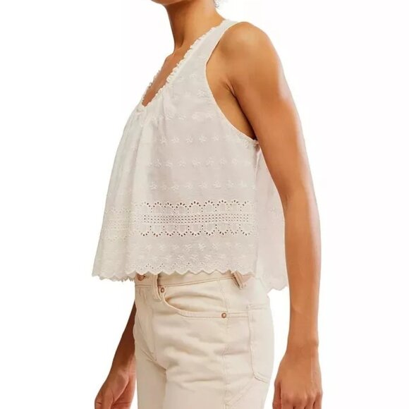 Free People We The Free Marina Cotton Eyelet Ruffle Tank Blouse Top L NWT 277657 - Picture 3 of 9